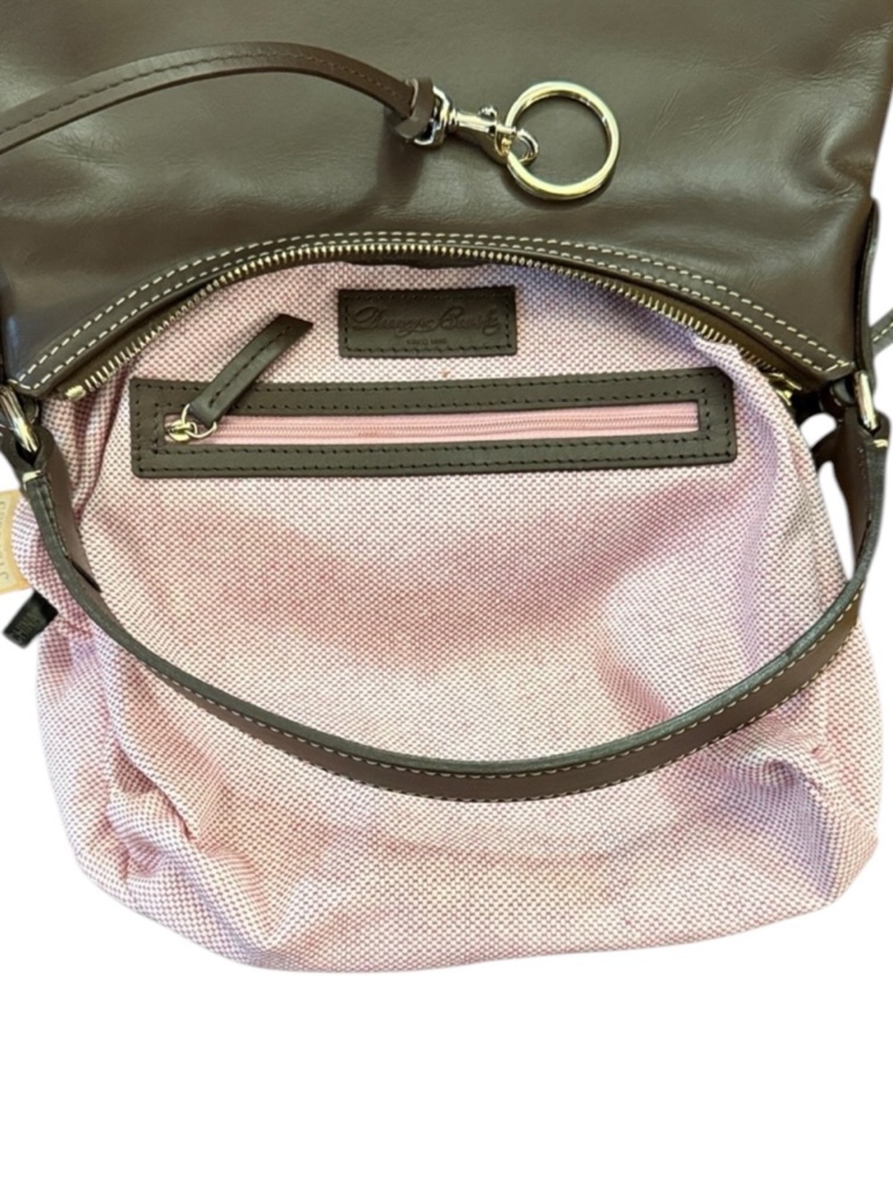 Dooney & Bourke Florentine Small Lucy Hobo Brown Vacchetta Leather Flat Strap - Picture 4 of 15